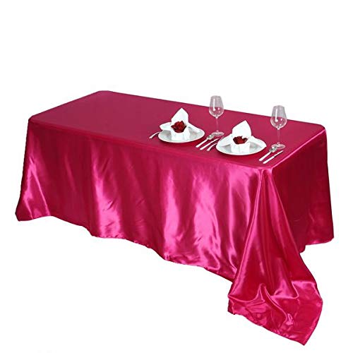 Fuchsia Satin Rectangle Tablecloth 90x156 Inches - Elegant Wedding Reception Table Cover, Durable Dining Table Linen for Kitchen, Banquet & Special Events - Perfect for Weddings, Parties & Formal Gatherings
