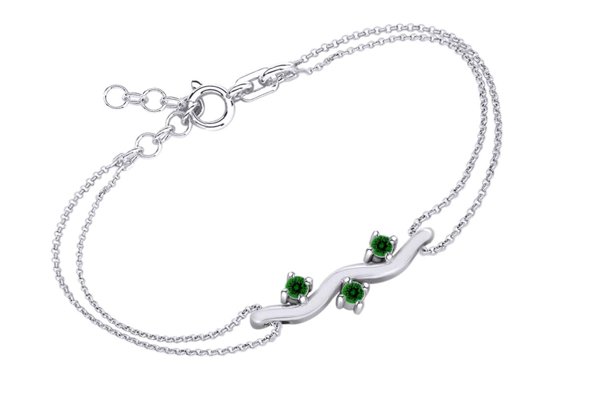 14K White Gold Over Sterling Silver Simulated Gemstone Three-Stone Bar Link Bracelet for Women - Elegant Jewelry Gift for Birthday, Anniversary & Special Occasions