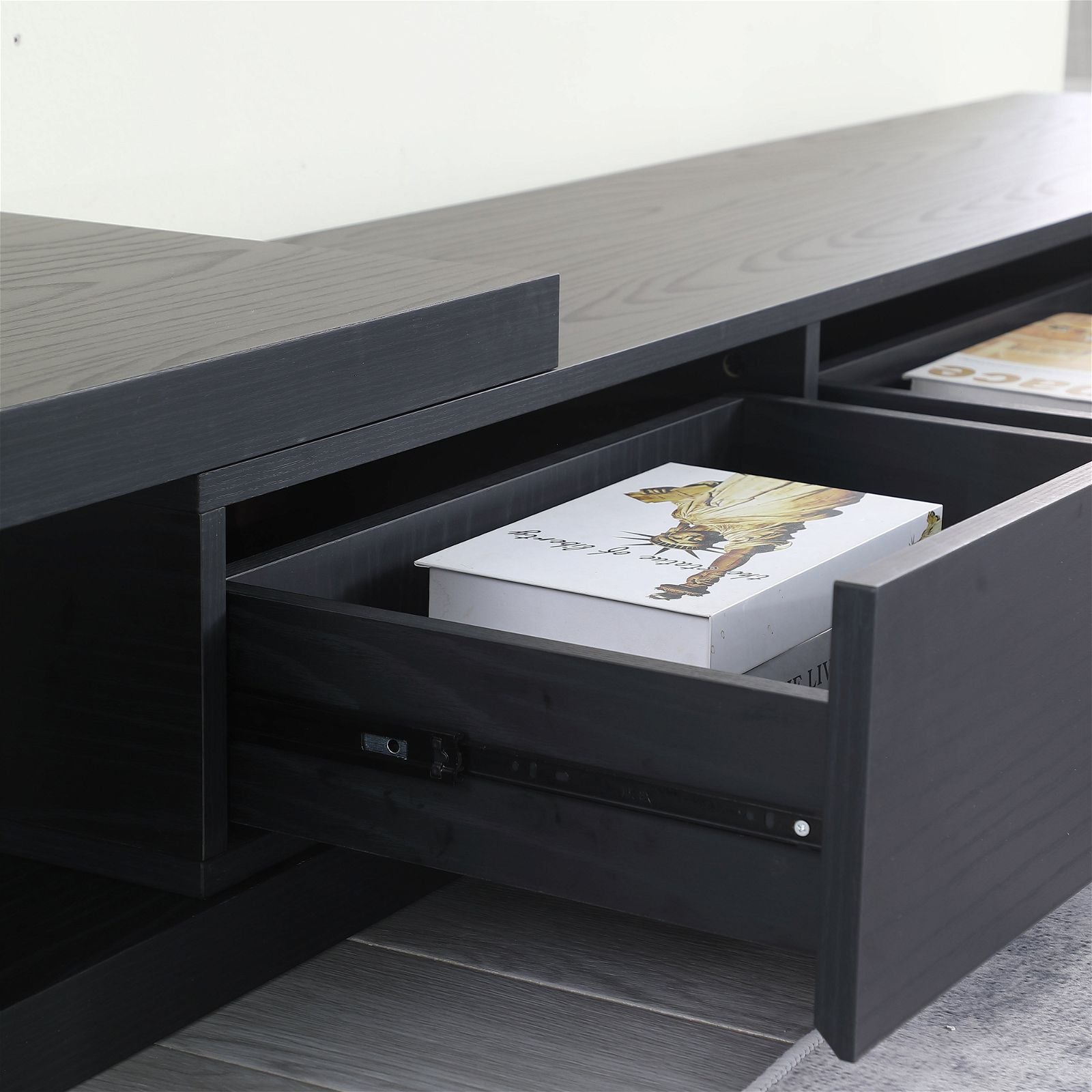 Criterion Durham Extendable TV Stand 260cm - Modern Lowline TV Unit in Black Oak for Living Room & Home Theater Setup