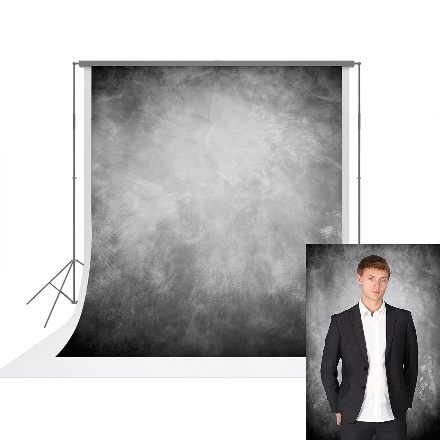 UrcTepics 8x8ft Professional Microfiber Grey Abstract Photography Backdrop - Old Master Texture for Headshot & Portrait Studio Background - Perfect for Professional Photography, YouTube Videos, and Social Media Content Creation