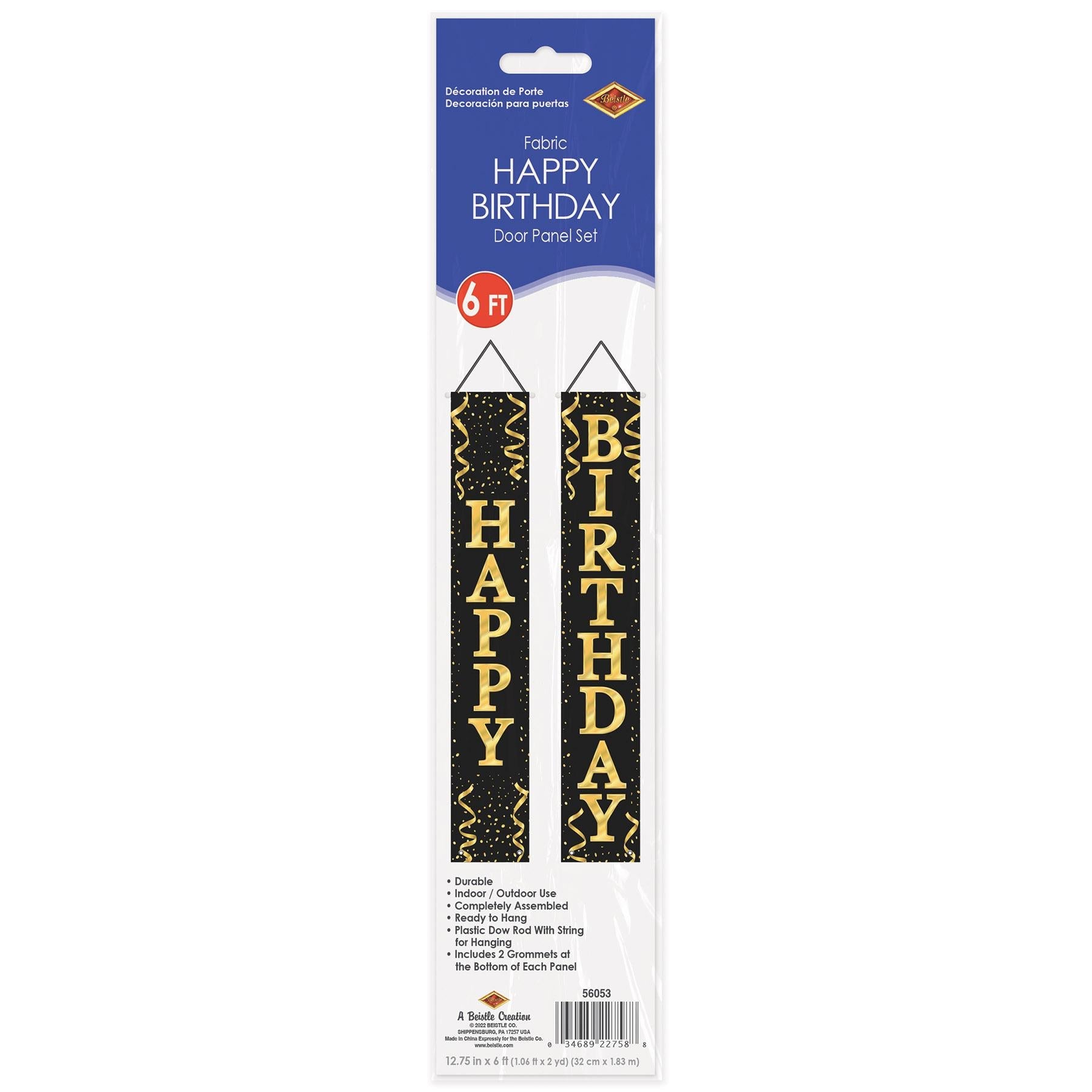 12 Pack Beistle Happy Birthday Party Fabric Door Panel Set - Black and Gold - Perfect for Birthday Decorations, Home Parties & Celebrations