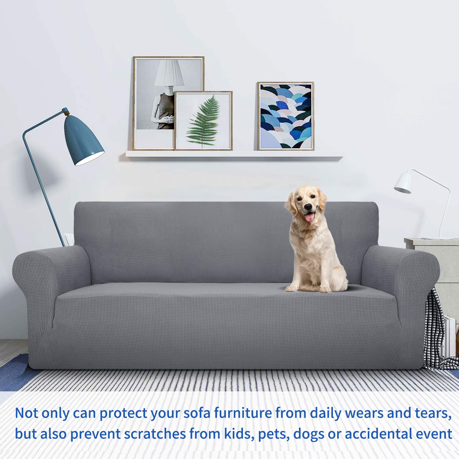MAXIJIN 1-Piece Sofa Cover + 1-Piece Loveseat Cover Set in Light Gray - Stretchable Furniture Protector for Living Room, Bedroom & Office