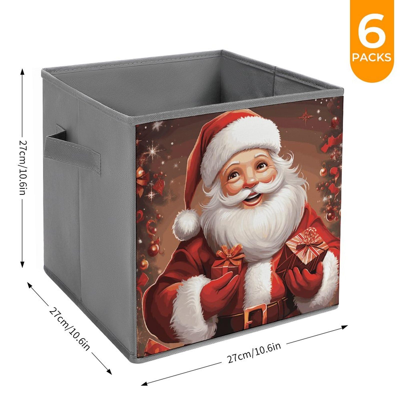 6-Piece Collapsible Christmas Storage Bins with Handles - Santa Claus Printed Foldable Storage Boxes for Holiday Organizing, Home Decor & Gift Giving - Perfect for Shelves, Closets & Party Supplies