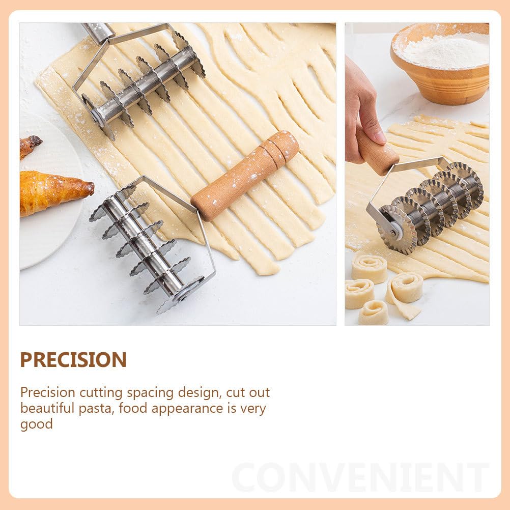 Hemoton Stainless Steel Lattice Cutter - Dough Roller for Baking Cookies, Pies, Pizza & Pastry with Wooden Handle | Perfect for Homemade Desserts, Holiday Baking & Professional Kitchen Use