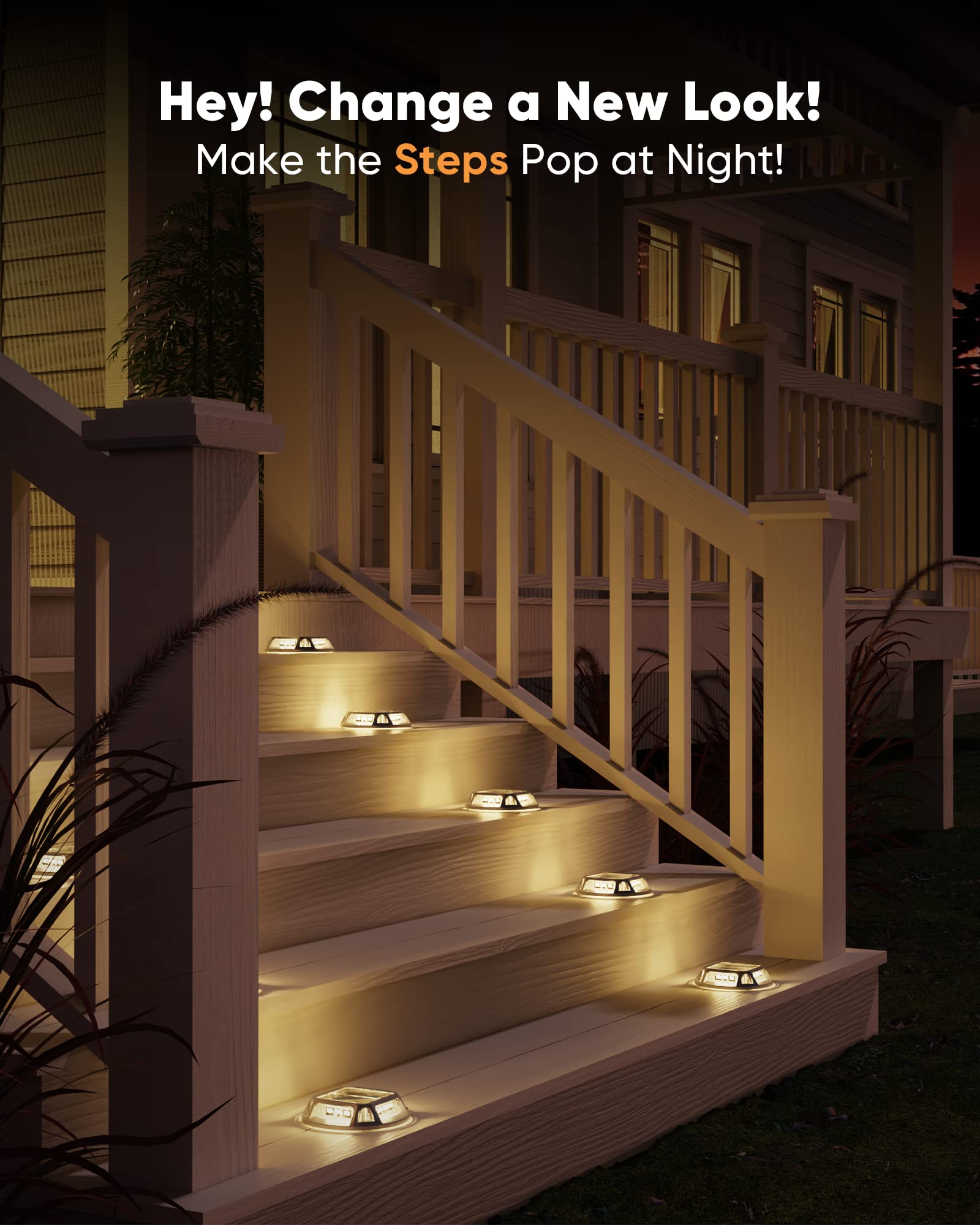 JACKYLED 8-Pack Solar Deck Lights Outdoor Waterproof - 12 LED Marine Grade Solar Pathway Lights with Dusk to Dawn Sensor - Warm White Solar Powered Garden Lights for Backyard, Sidewalk, Patio, Dock & Walkway Lighting