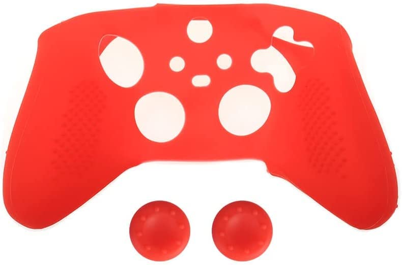 Anti-Slip Soft Silicone Cover with 2PCS Joystick Caps for Xbox Series X/S Controller - Durable Rubber Protective Skin Replacement (Red) - Perfect for Gaming, Travel, and Long Play Sessions