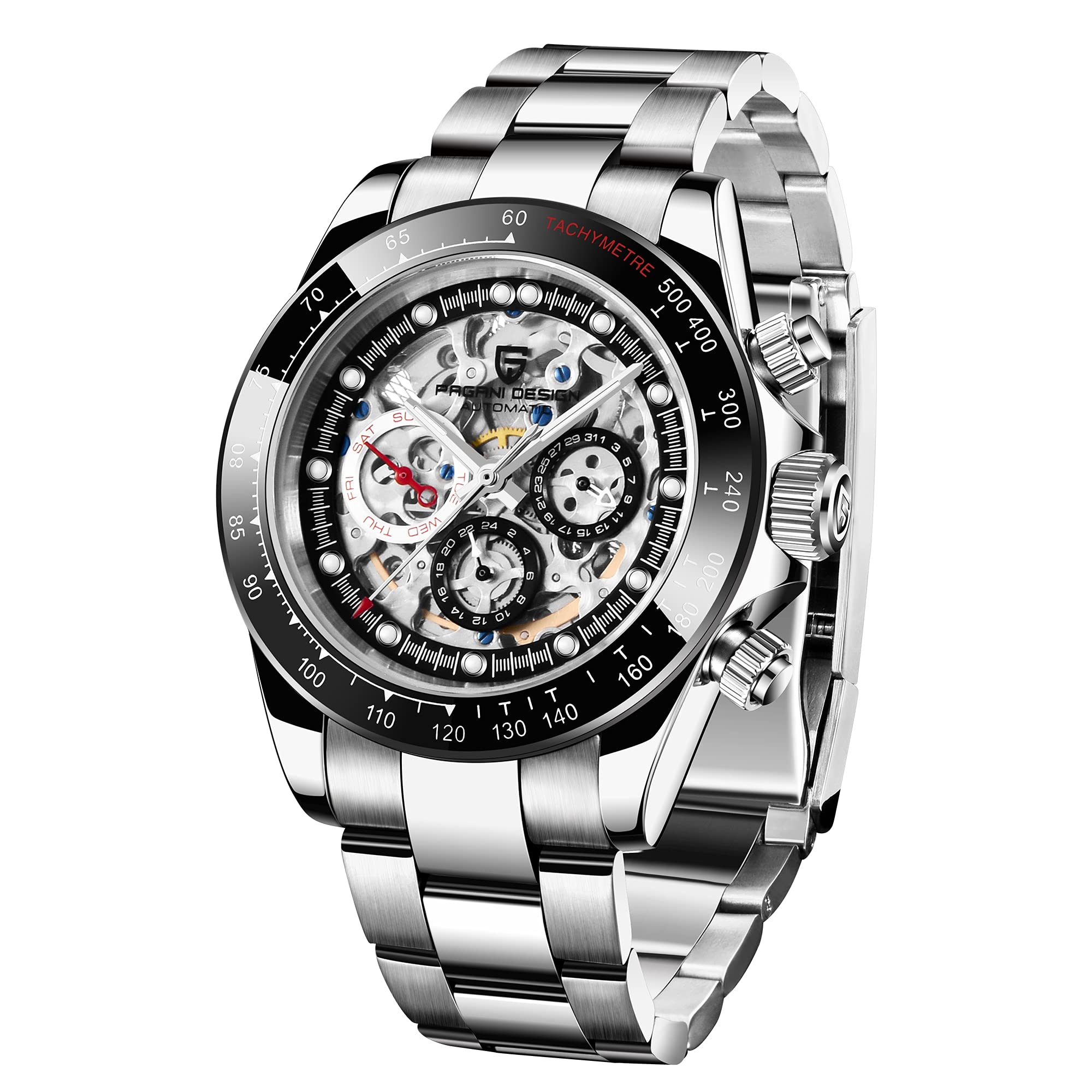 BENYAR Pagani Design Luxury Diamond Rainbow Automatic Men's Mechanical Watch - 40mm Chronograph Military Skeleton Wristwatch for Men | Perfect Gift for Business, Formal Events & Everyday Wear