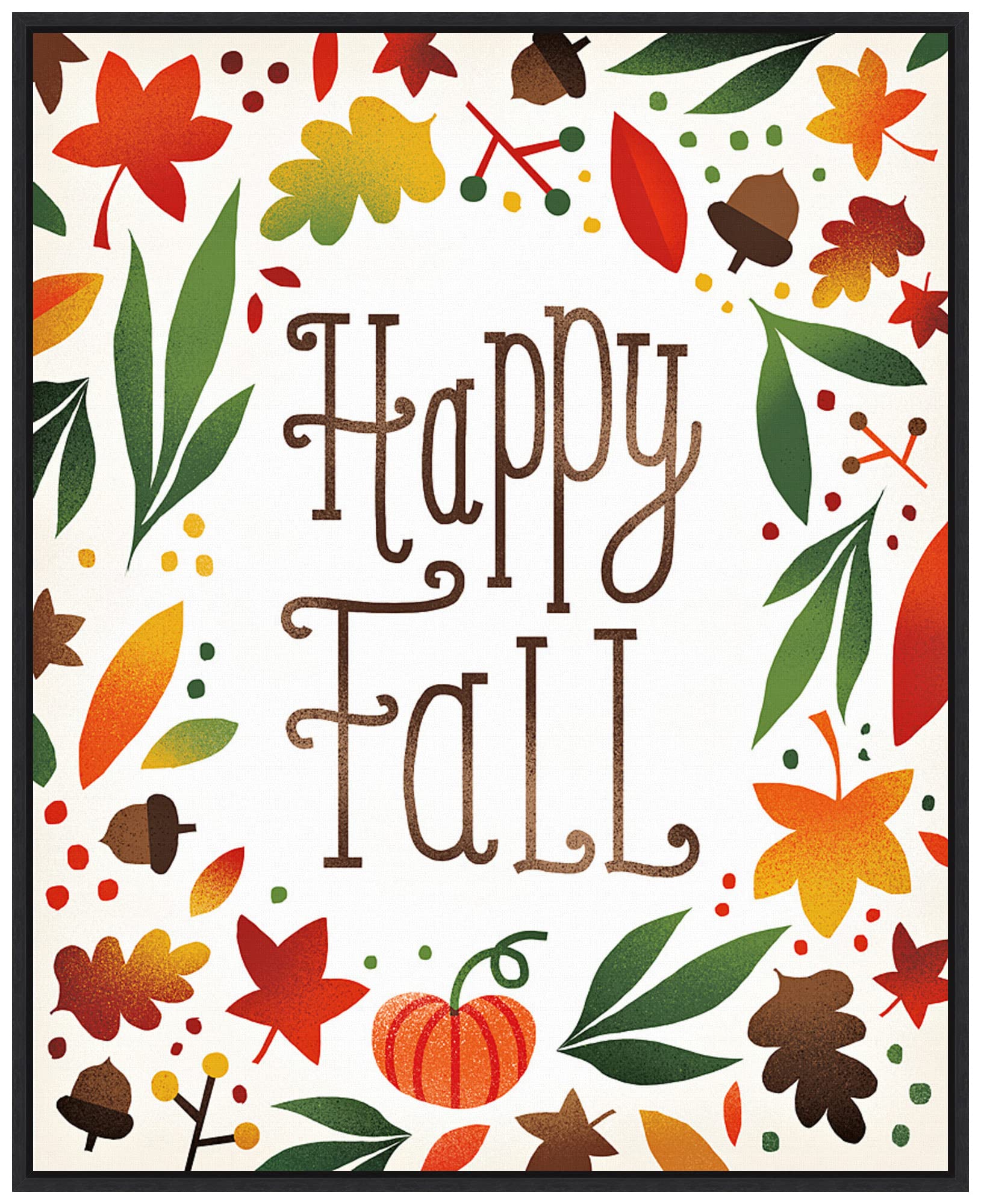 Amanti Art Framed Canvas Wall Art Print - 'Harvest Time Happy Fall' by Michael Mullan, 23x28 Inches, Sylvie Black Frame - Autumn Home Decor for Living Room, Bedroom & Office