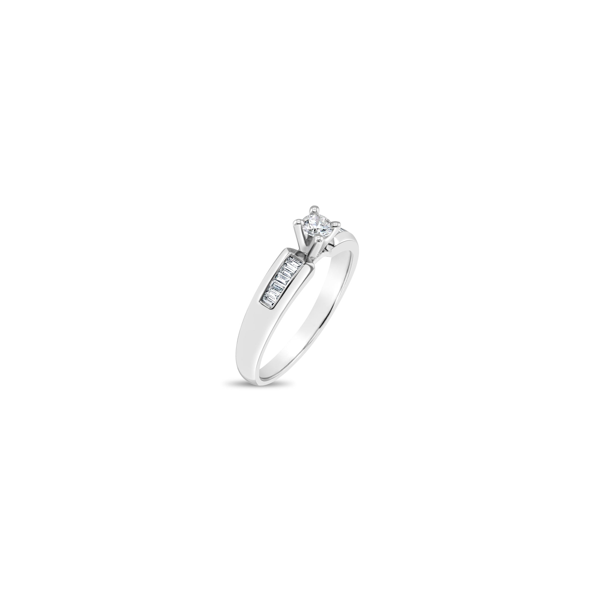 Solitaire Diamond Engagement Ring with Baguette Accents - 1 Carat Round Cut 14K White Gold Wedding Band - Perfect for Proposals, Anniversaries & Romantic Occasions