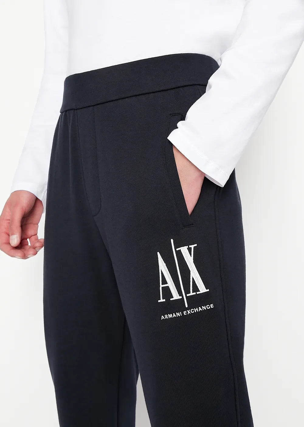 Armani Exchange Icon Logo Cotton Sweatpants for Men - Navy & White - Casual Lounge & Gym Wear