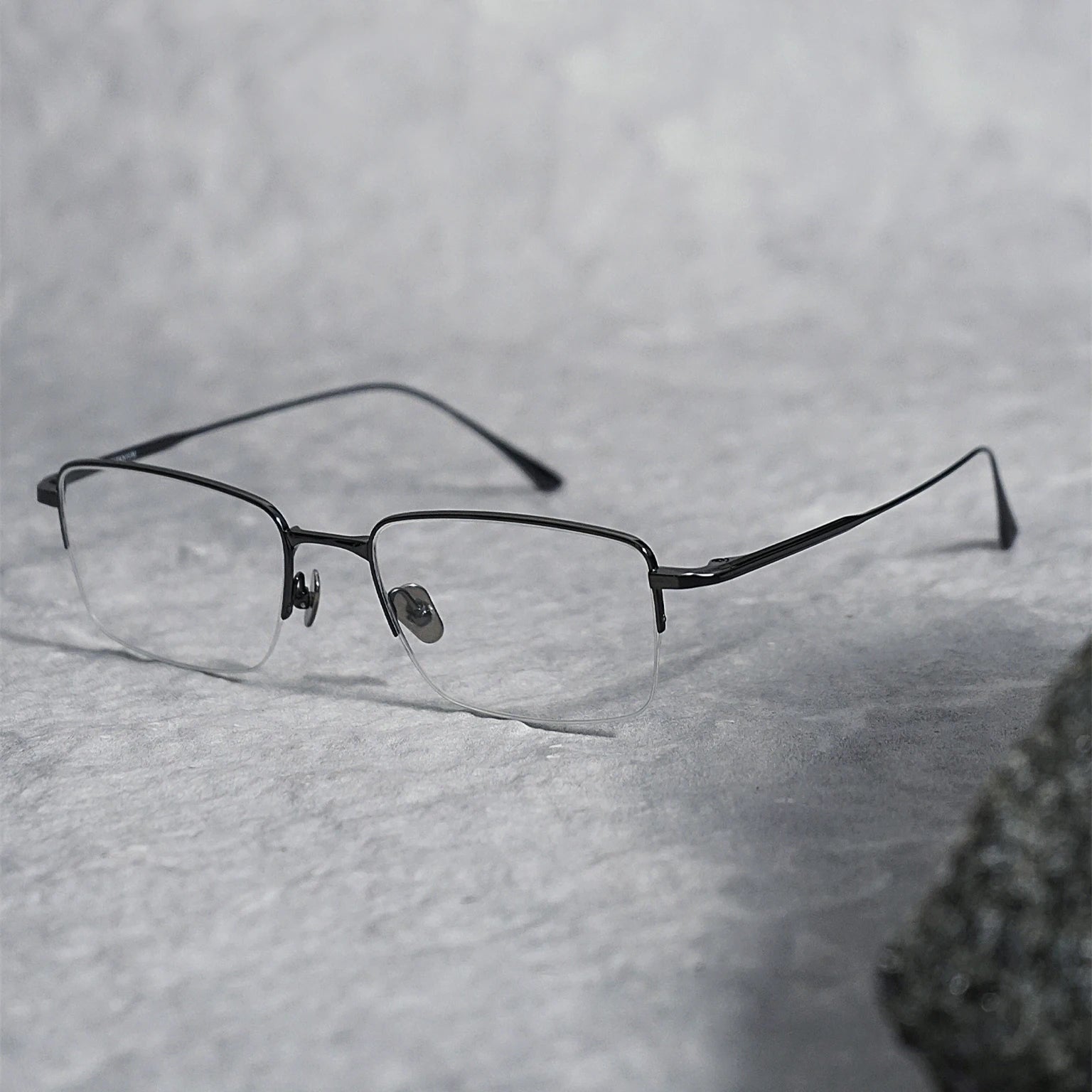 Stylish Unisex Black Semi-Rimmed Square Oval Titanium Eyeglasses Frame - Lightweight & Durable for Work, Reading & Fashion | Model 195145