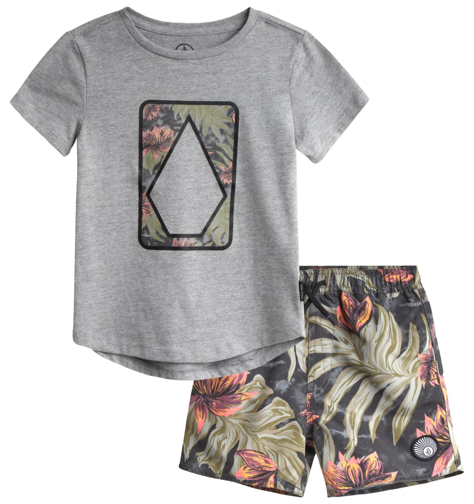 Volcom Boys' 2-Piece Swim Set - Short Sleeve T-Shirt & Boardshorts Trunks - Quick Dry Swimwear for Toddler to Kids (2T-7) - Perfect for Beach, Pool & Summer Water Activities