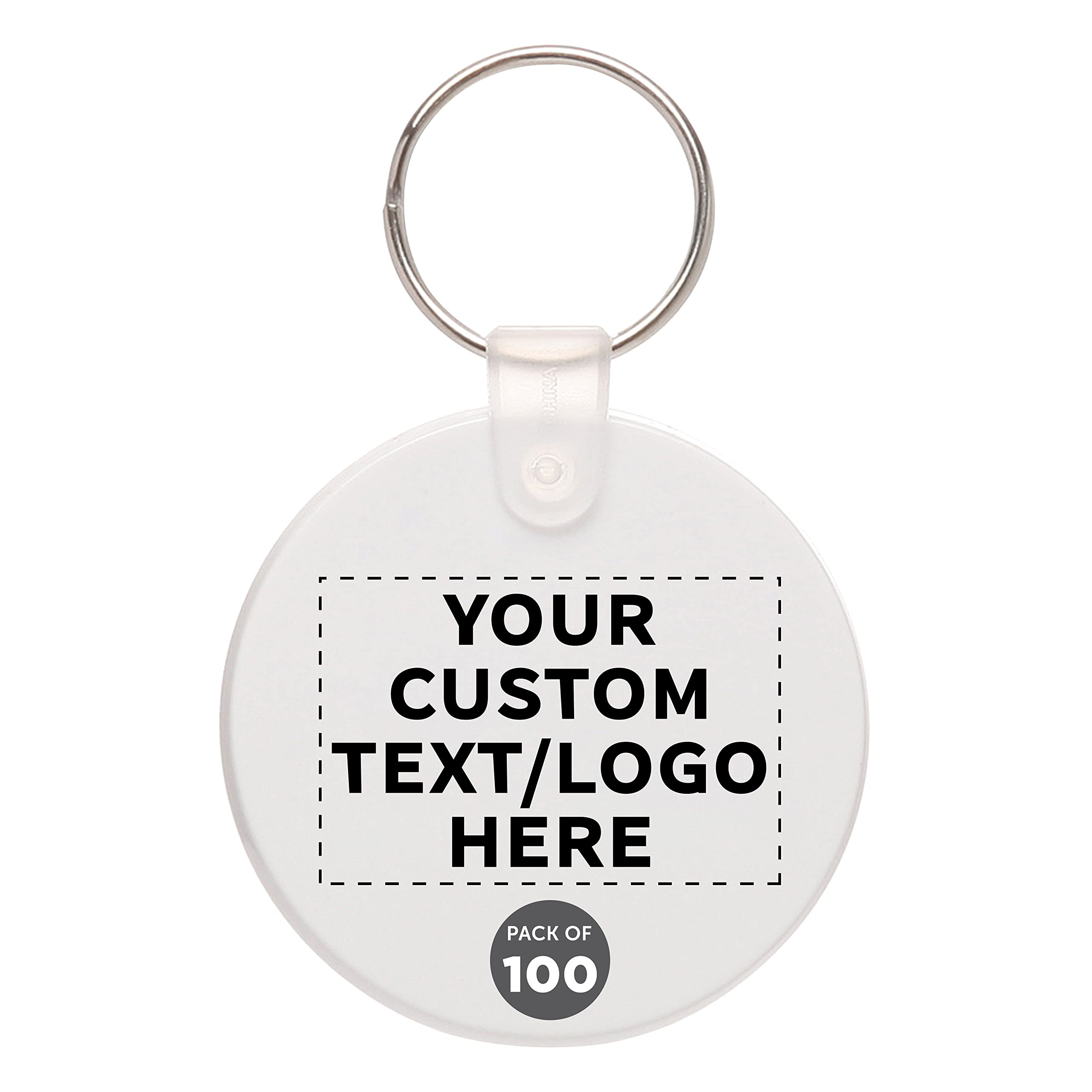 100-Piece Custom Round Soft Key Tags Bulk Pack - Personalized Promotional Keychains for Tradeshows, Events & Party Favors - White Key Tags for Business Branding & Giveaways