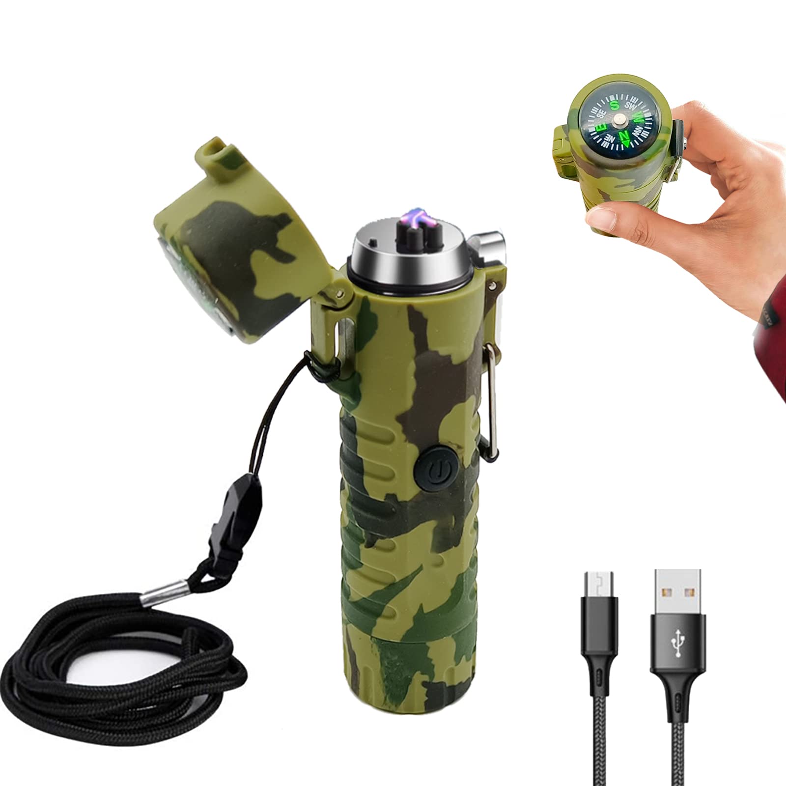 RSBYE Rechargeable Electric Lighter - Waterproof, Flameless for Camping & Hiking Gear (Camouflage)