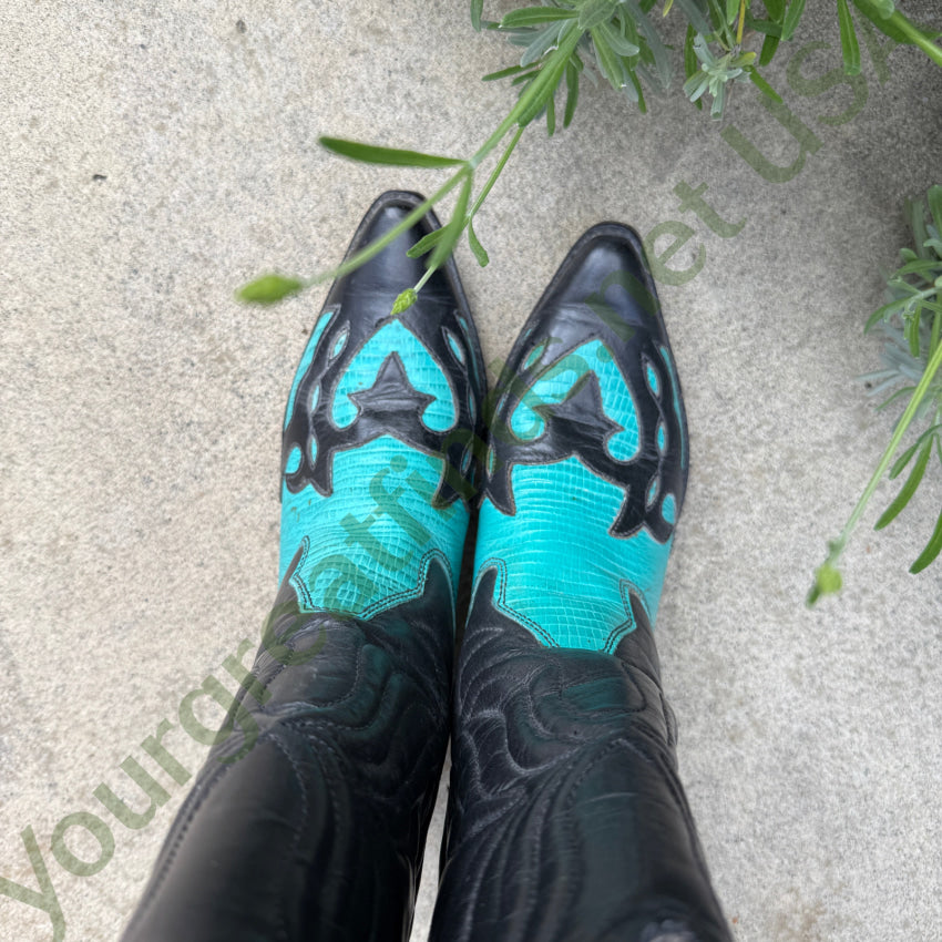 Sundance Flings Black & Turquoise Western Boots for Women - Cowgirl Boots Size 7 | Perfect for Country Dancing, Rodeos & Western Fashion Outfits