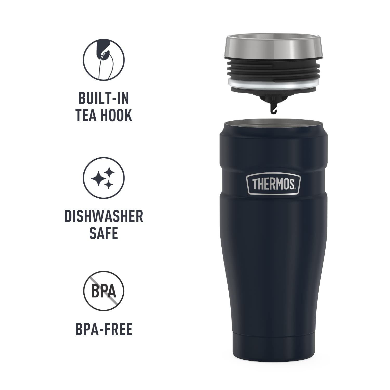 THERMOS Stainless King Vacuum-Insulated Travel Tumbler 16oz - Leakproof Coffee Mug with Handle, Double Wall Insulation Keeps Drinks Hot/Cold for Hours - Perfect for Office, Commuting & Outdoor Adventures (Midnight Blue)