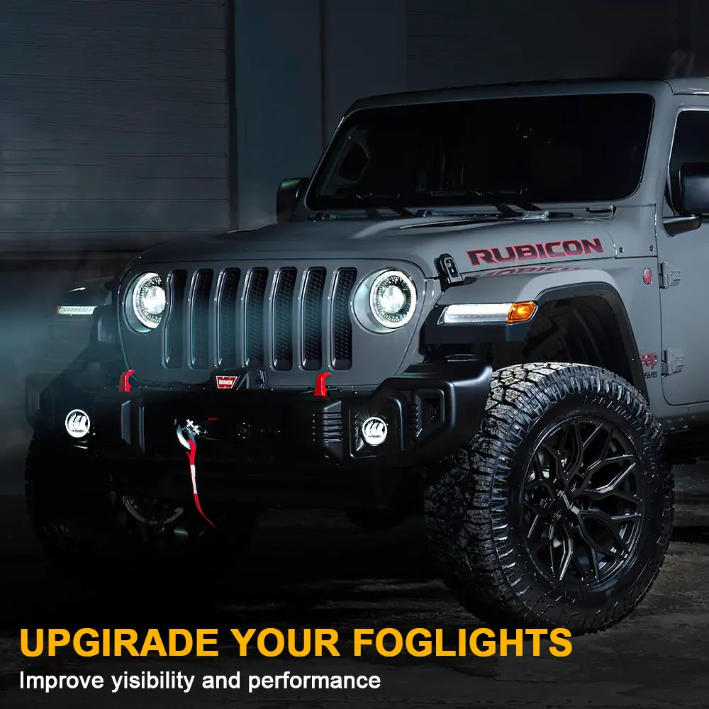 4 Inch LED Fog Lights with Angel Eyes for Jeep Wrangler JL & Gladiator JT - Durable Off-Road Lighting for Night Driving & Adventure