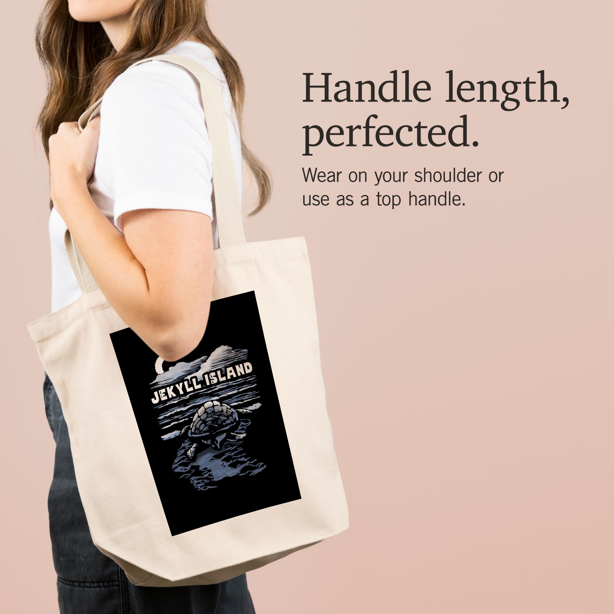 Lantern Press Jekyll Island Sea Turtle Beach Scratchboard Art - 100% Cotton Canvas Reusable Tote Bag for Grocery Shopping & Beach Outings