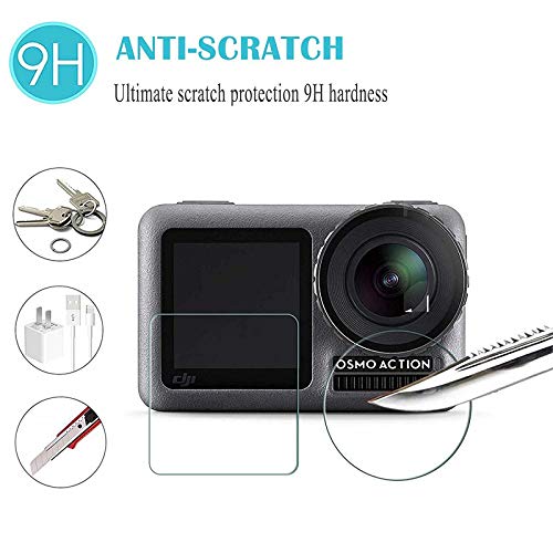 2 Pack Tempered Glass Screen Protector for DJI OSMO Action Camera - Scratch-Resistant Front/Back Lens Protective Film - Perfect for Outdoor Sports, Vlogging & Adventure Photography Accessories