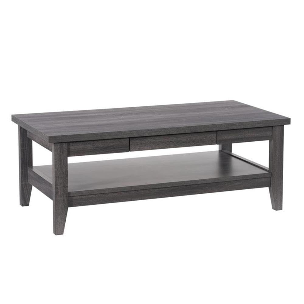 CorLiving Hollywood Dark Gray Engineered Wood Grain Coffee Table with Hidden Drawers - Modern Living Room Furniture for Small Spaces, Home Decor Centerpiece