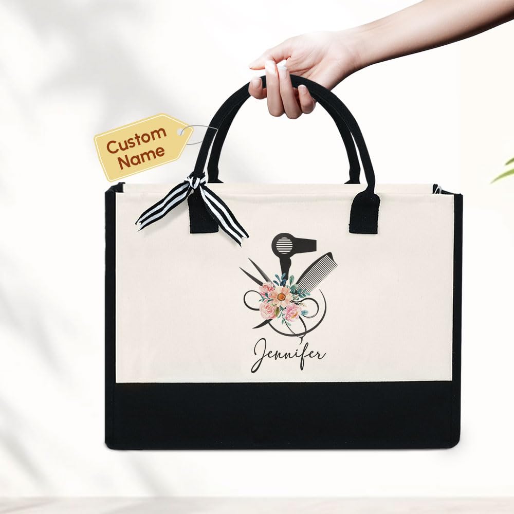 Personalized Hair Stylist Gift Ideas - 13oz Zippered Canvas Tote Bag for Salon Owners, Hairstylists & Beauticians | Perfect Birthday, Appreciation & Thank You Gifts for Women in Beauty Industry | Great for Salon Supplies, Travel & Everyday Use