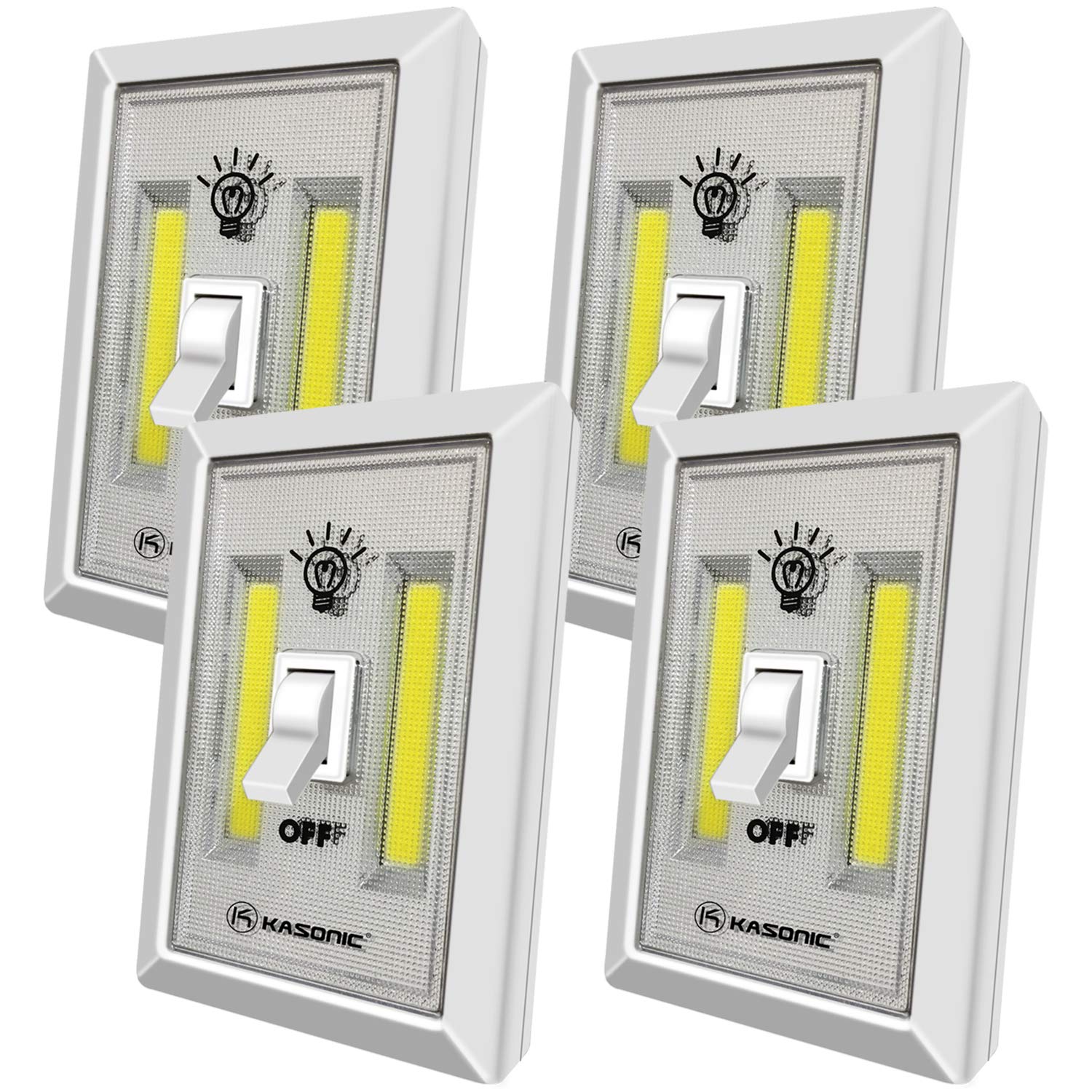 Kasonic 200 Lumen LED Night Lights - 4 Pack Battery Operated COB Cordless Closet Lights for Under Cabinet, Shelf, Garage, Kitchen & Stairwell | Perfect for Bedroom, Nursery, Hallway & Bathroom Safety Lighting