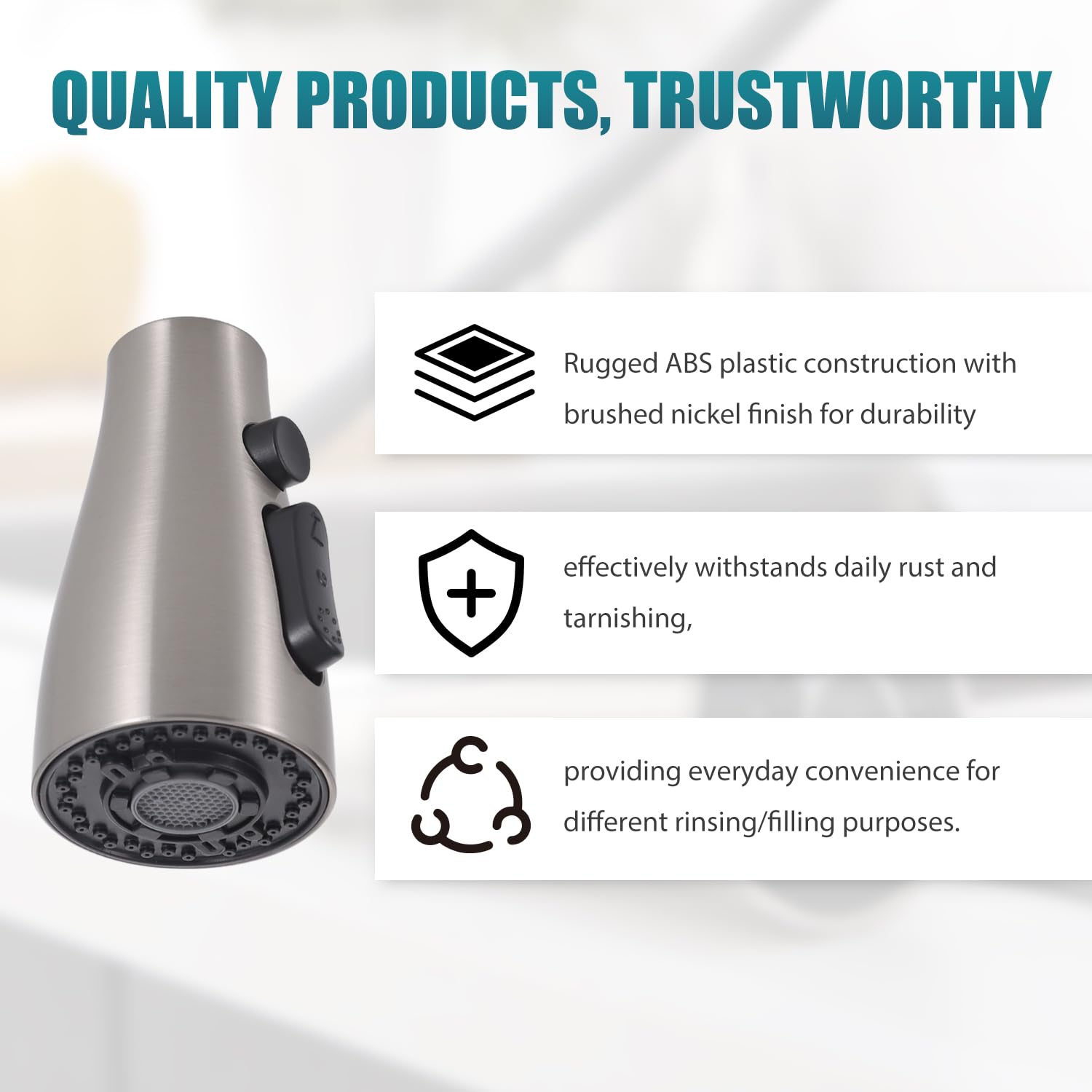 4 Function Kitchen Sink Faucet Replacement Nozzle with 11 Adapters - Durable, Efficient, Easy to Install, Nickel Finish for Multiple Faucets - Perfect for Home Kitchen Upgrades and Repairs
