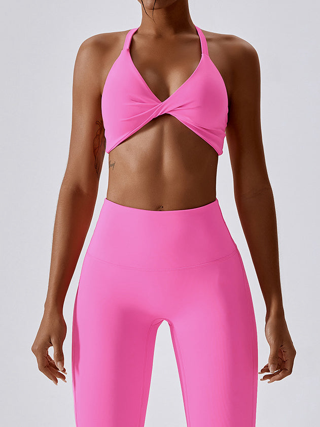 ZASUWA Women's Twist Halter Sports Bra - High Support Workout Top for Yoga, Running & Gym - Comfortable & Breathable Activewear