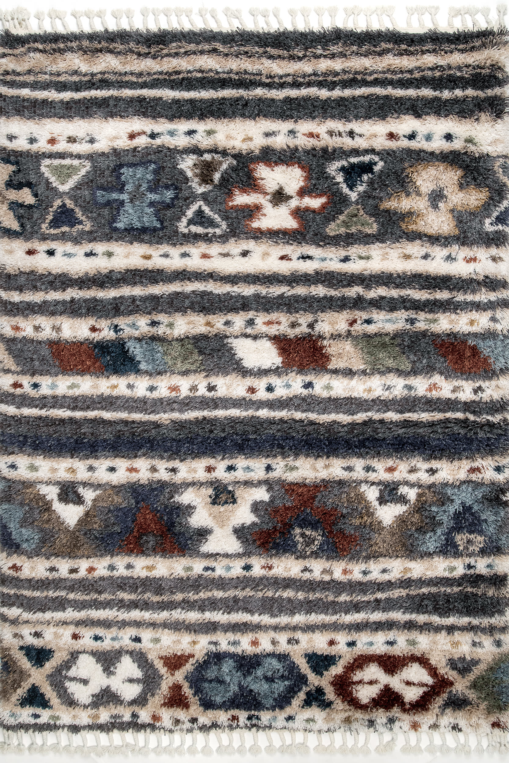 Stylish Banded Shag Rug in Multicolor - Soft & Plush Area Rug for Living Room, Bedroom or Nursery Decor