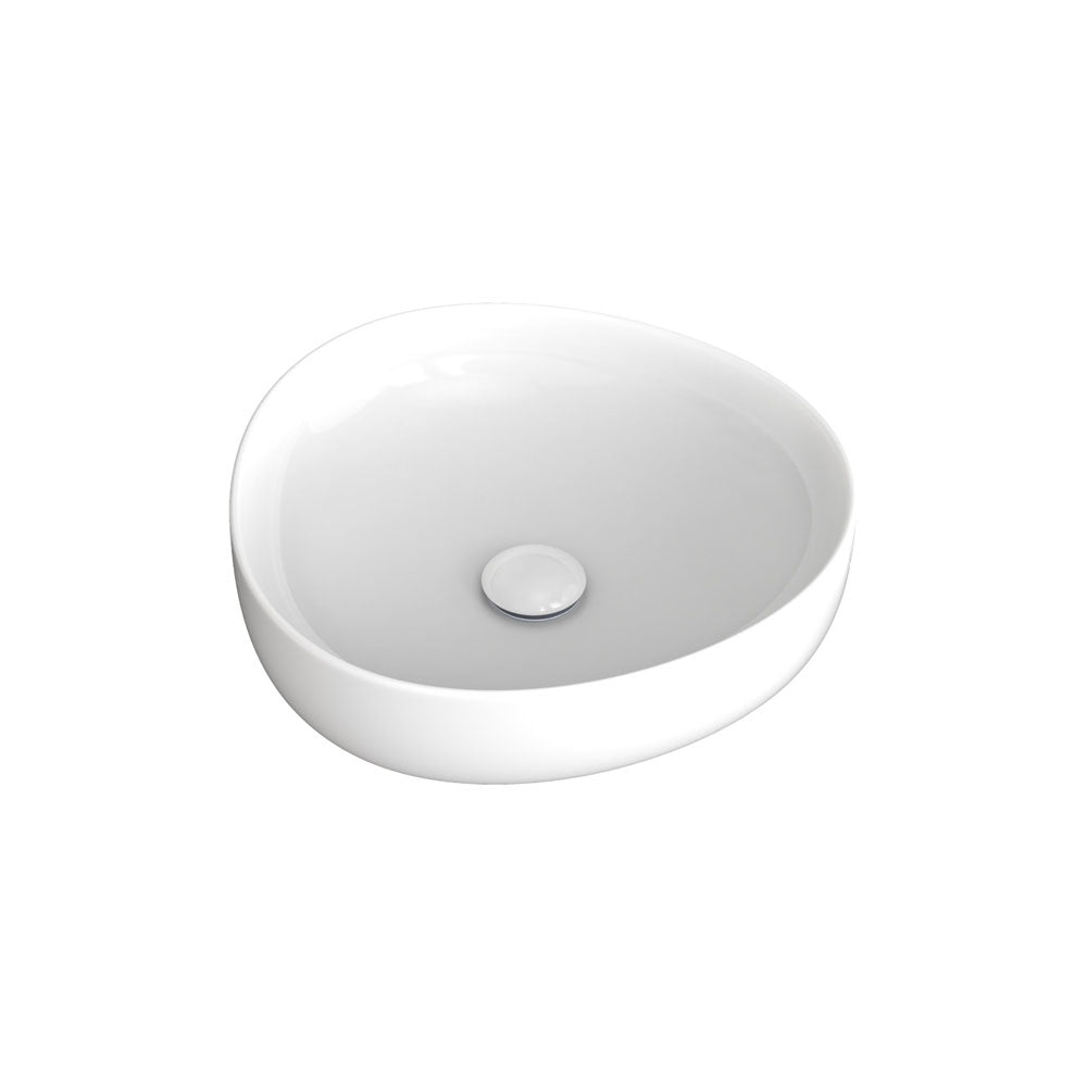 Fienza RB486 Pebble Small Above Counter Bathroom Sink, Gloss White - Perfect for Modern Vanities and Powder Rooms