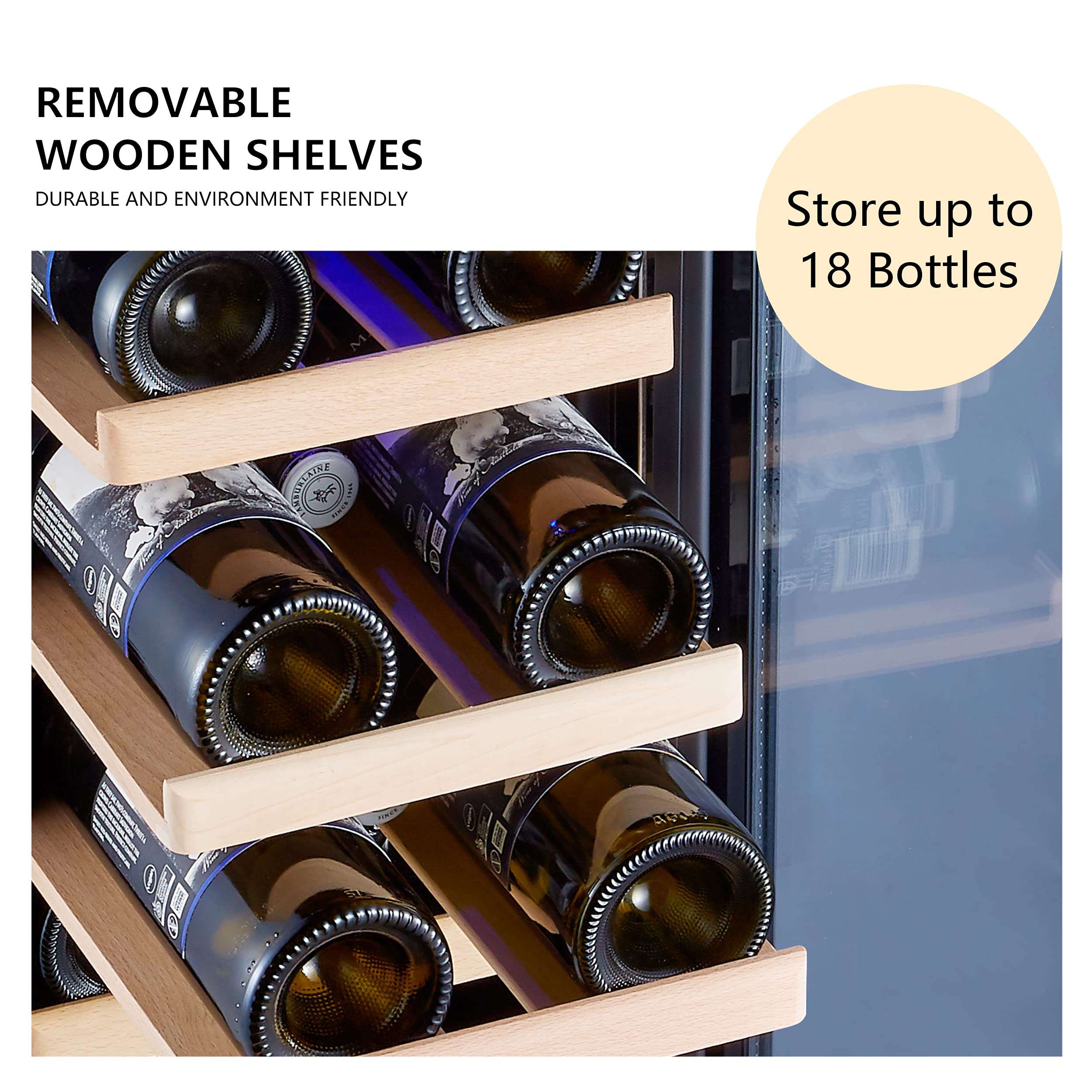 Kalamera 18 Bottle Mini Wine Cooler Refrigerator - 12 Inch Built-in or Freestanding Wine Fridge with Stainless Steel Frame, Double-Layer Tempered Glass Door & Temperature Memory Function - Perfect for Home Bar, Kitchen, Office or Entertainment Room