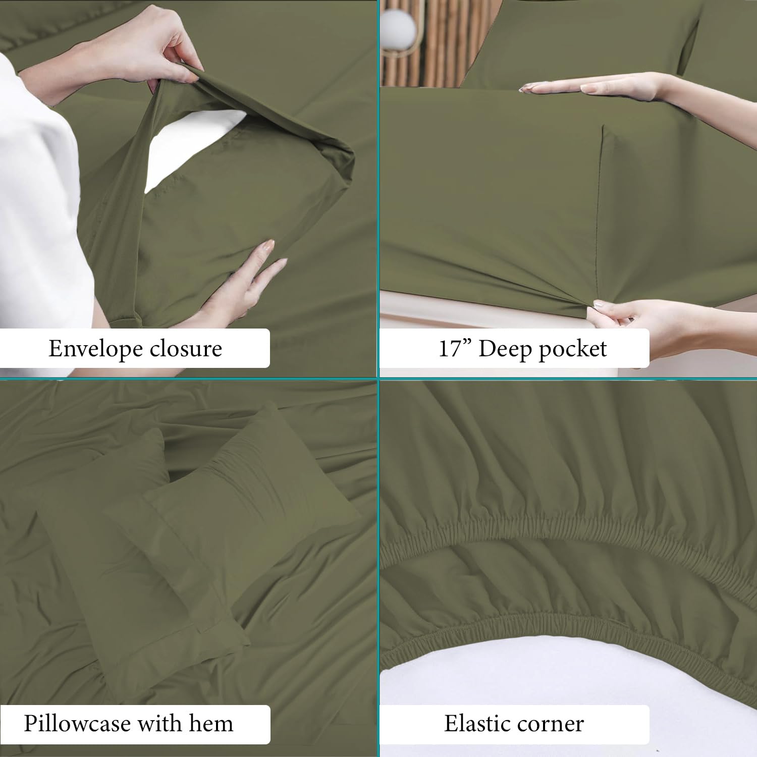 Bunny's Home Cooling King Sheets - Luxury 100% Egyptian Cotton 4-Piece Bedding Set | Ultra Soft King Size Sheets with 17