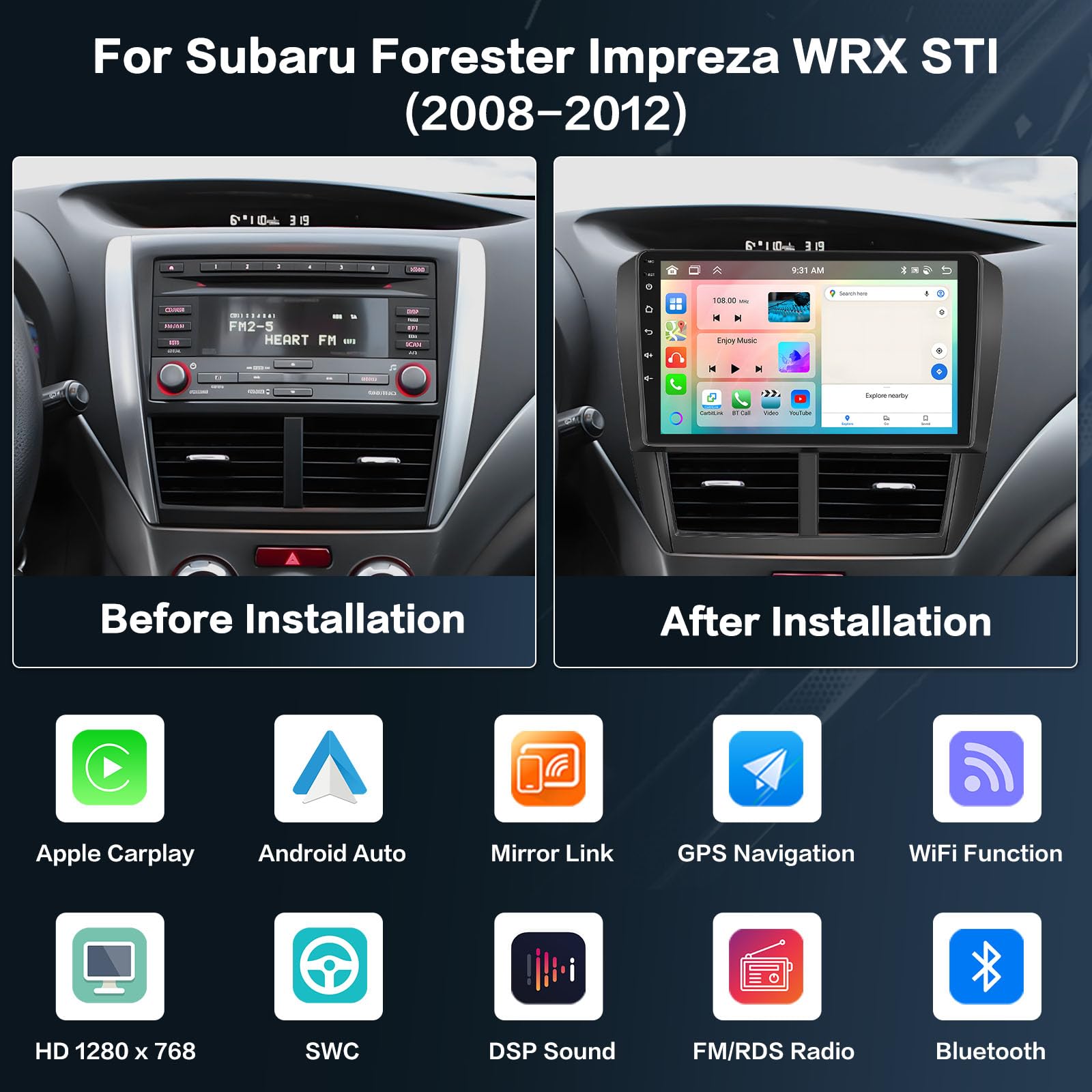8-Core 4+64GB Android 13 Car Stereo Upgrade for Subaru Forester/Impreza/WRX STI 2008-2012 | 9