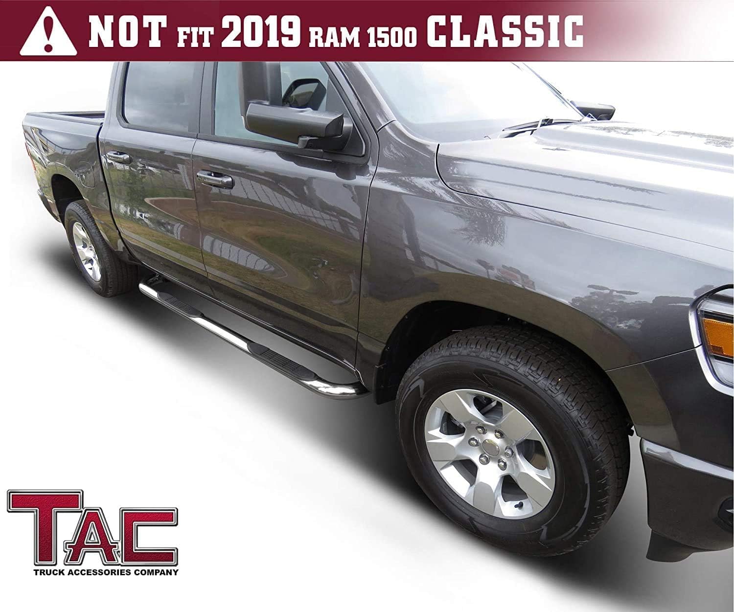 TAC Stainless Steel Side Steps & Nerf Bars for 2019-2025 RAM 1500 Crew Cab (Excludes Classic Models) - 3