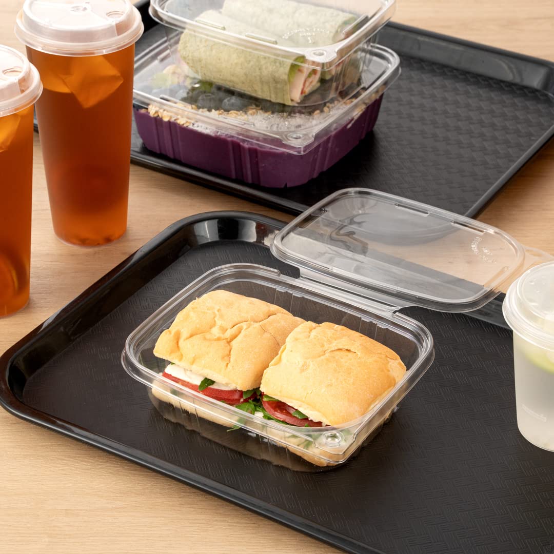 Restaurantware Tamper Tek 24oz (100 Pack) Clear Plastic Take Out Containers with Hinged Lid - Tamper-Evident, Freezable, Disposable Meal Prep Containers for Deli, Lunches, Catering & Food Storage