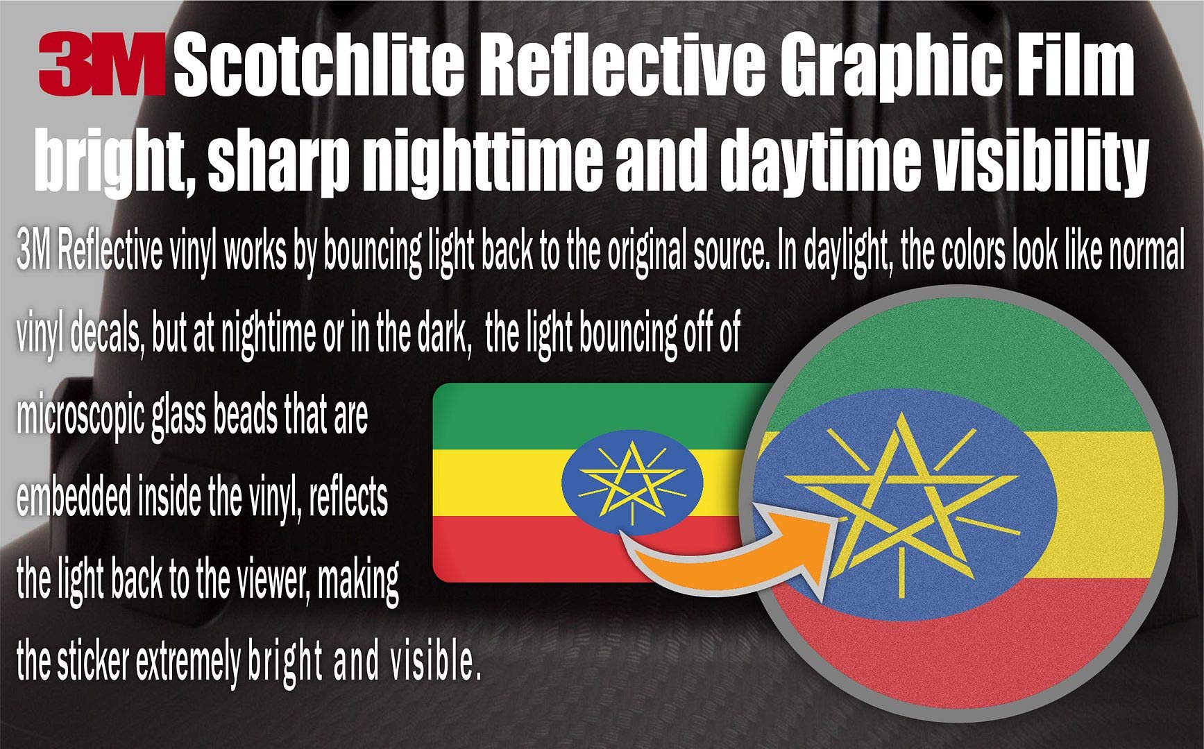3M Reflective Ethiopia and US Flag Stickers (10-Pack) - High Visibility Safety Decals for Hard Hats, Laptops, Bikes & Toolboxes - Perfect for Night Safety, Work Zones and Patriotic Displays