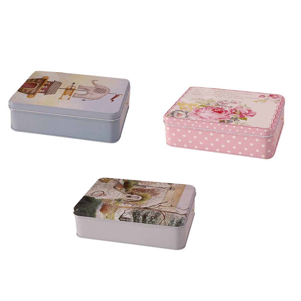 YARDWE 3-Piece Tin Gift Box Set - Decorative Metal Storage Containers for Candy, Tea, Cookies & Small Items | Perfect for Home Organization, Party Favors & Holiday Gifting