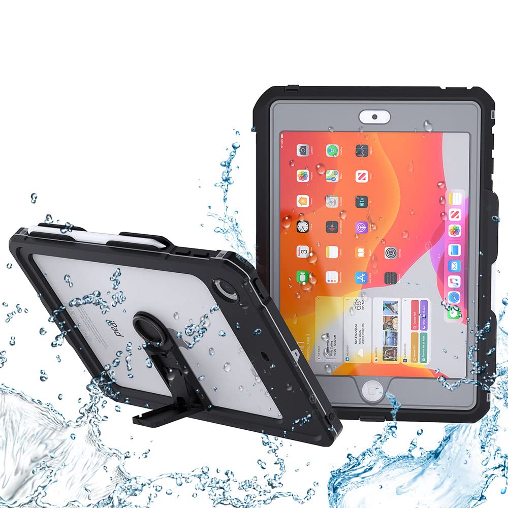 Waterproof Case for iPad 10.2 (7th Gen) - IP68 Dustproof Snowproof Shockproof Protection with Built-in Screen Protector | Perfect for Outdoor Adventures, Beach, Pool & Harsh Environments - Black
