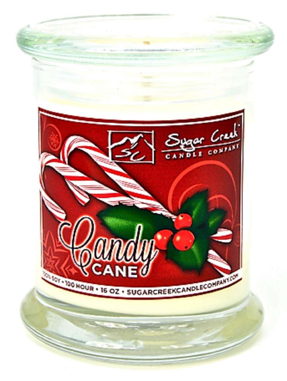 Sugar Creek Candy Cane Soy Scented Candle - Christmas Holiday Scented Candles Collection | 100% Natural Non-Toxic Soy Wax | 12 oz Heavy Glass Jar - Perfect for Christmas Decor, Gift Giving & Cozy Winter Evenings