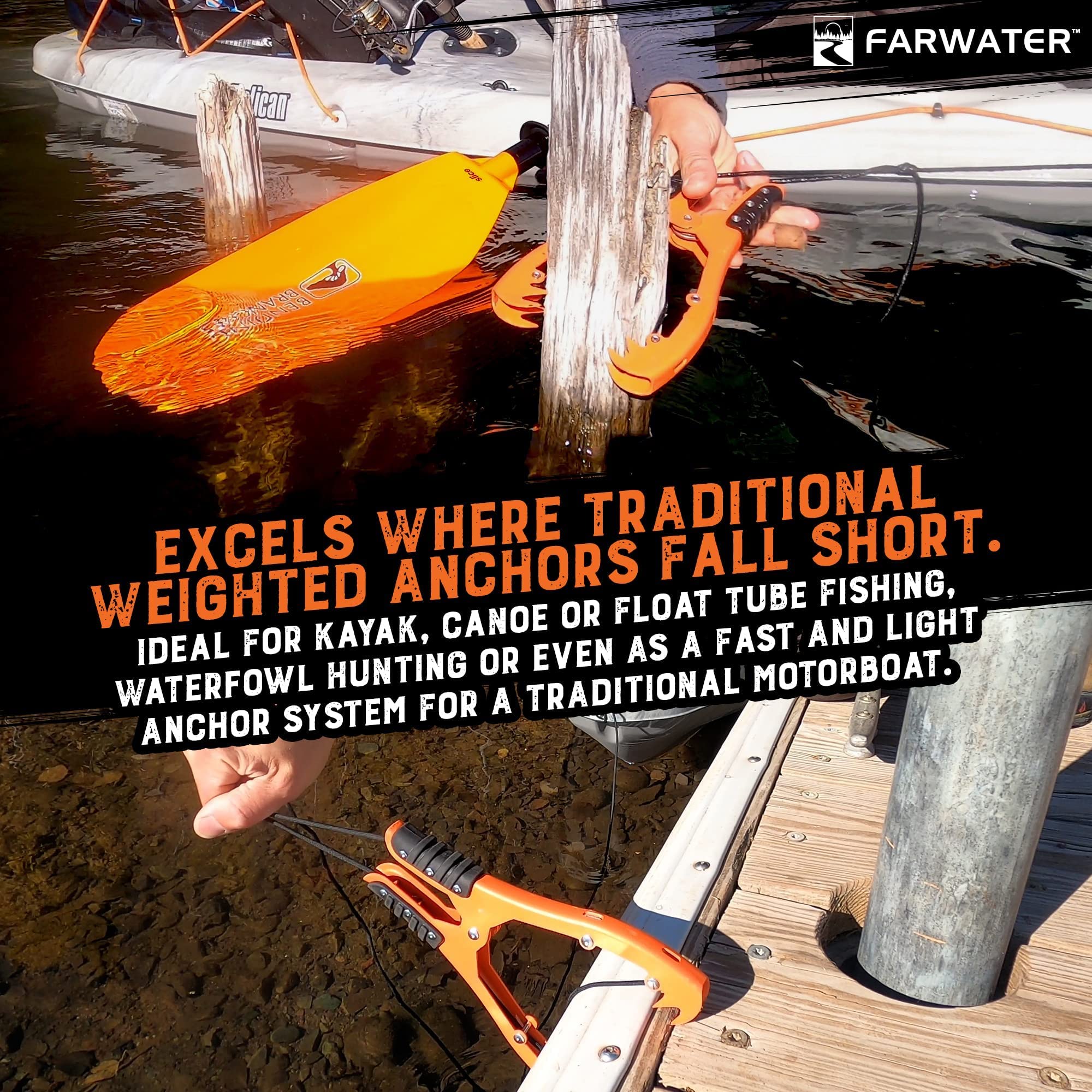 Heavy Duty Canoe Anchor Grip - Premium Boat, Kayak & Float Tube Fishing Accessories - Brush Clamp Anchor with Teeth - 15ft Paracord & Rubber Grips - Coated Steel for Durability - Perfect for Kayaking, Canoeing & Fishing in Lakes, Rivers & Coastal Waters
