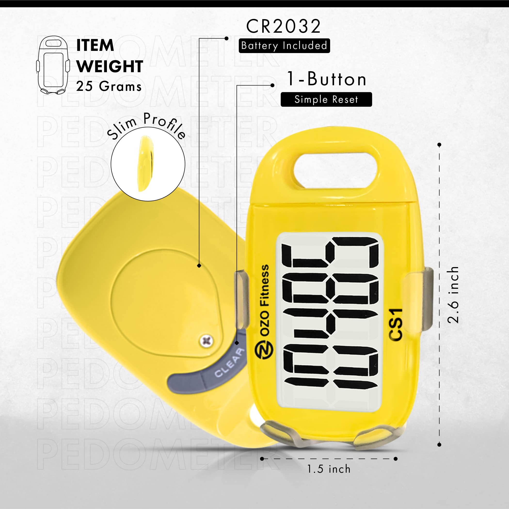 OZO Fitness CS1 Pedometer - Easy-to-Read Digital Step Counter with Clip-On Design for Walking, Running & Daily Activity Tracking | Perfect for Fitness Enthusiasts & Health-Conscious Individuals