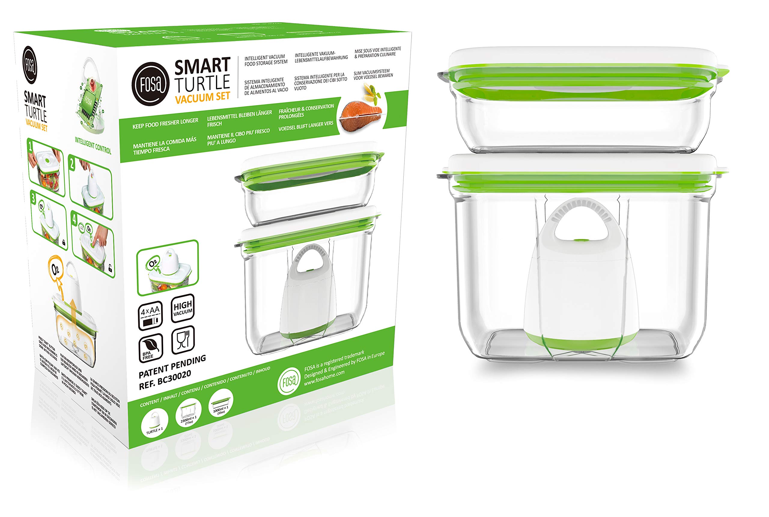 FOSA Vacuum Seal Food Storage System - Reusable Airtight Containers Starter Kit with Hand Pump & 2 Large Stackable BPA-Free Containers for Meal Prep, Sous Vide, Leftovers & Long-Term Food Preservation | Keep Fruits, Vegetables, Meat Fresh for Weeks | Perfect for Kitchen, Camping, Freezer Storage