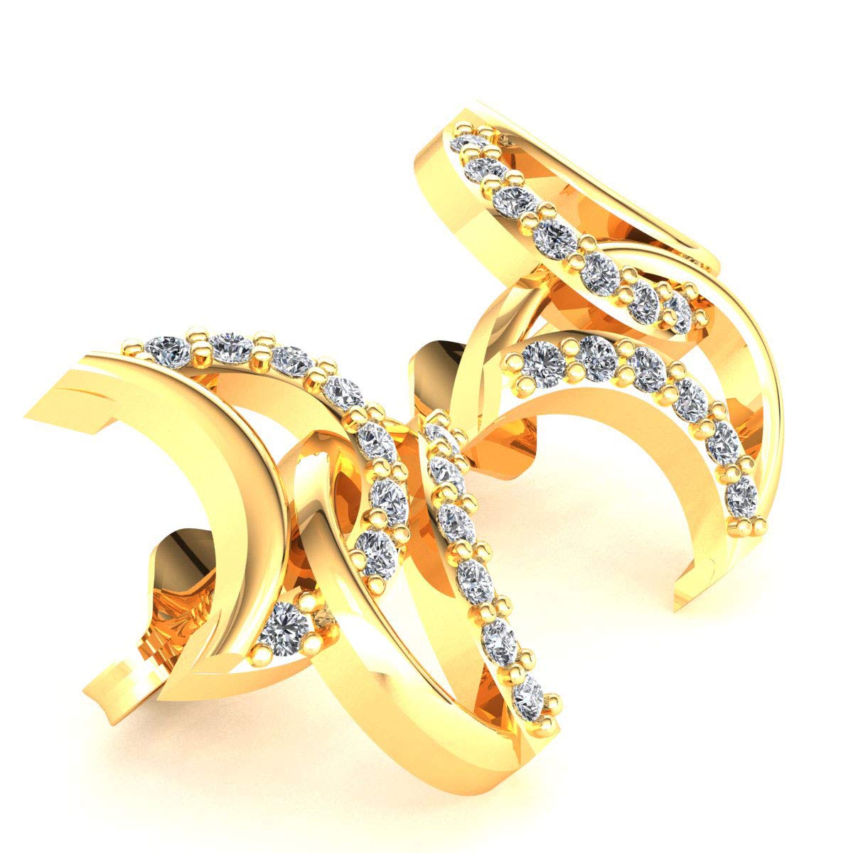 18K Gold Crescent Moon Earrings for Women with 0.15 Cttw Natural Diamonds (G Color, VS2 Clarity) - Round Cut Stud Earrings for Wedding, Anniversary & Special Occasions