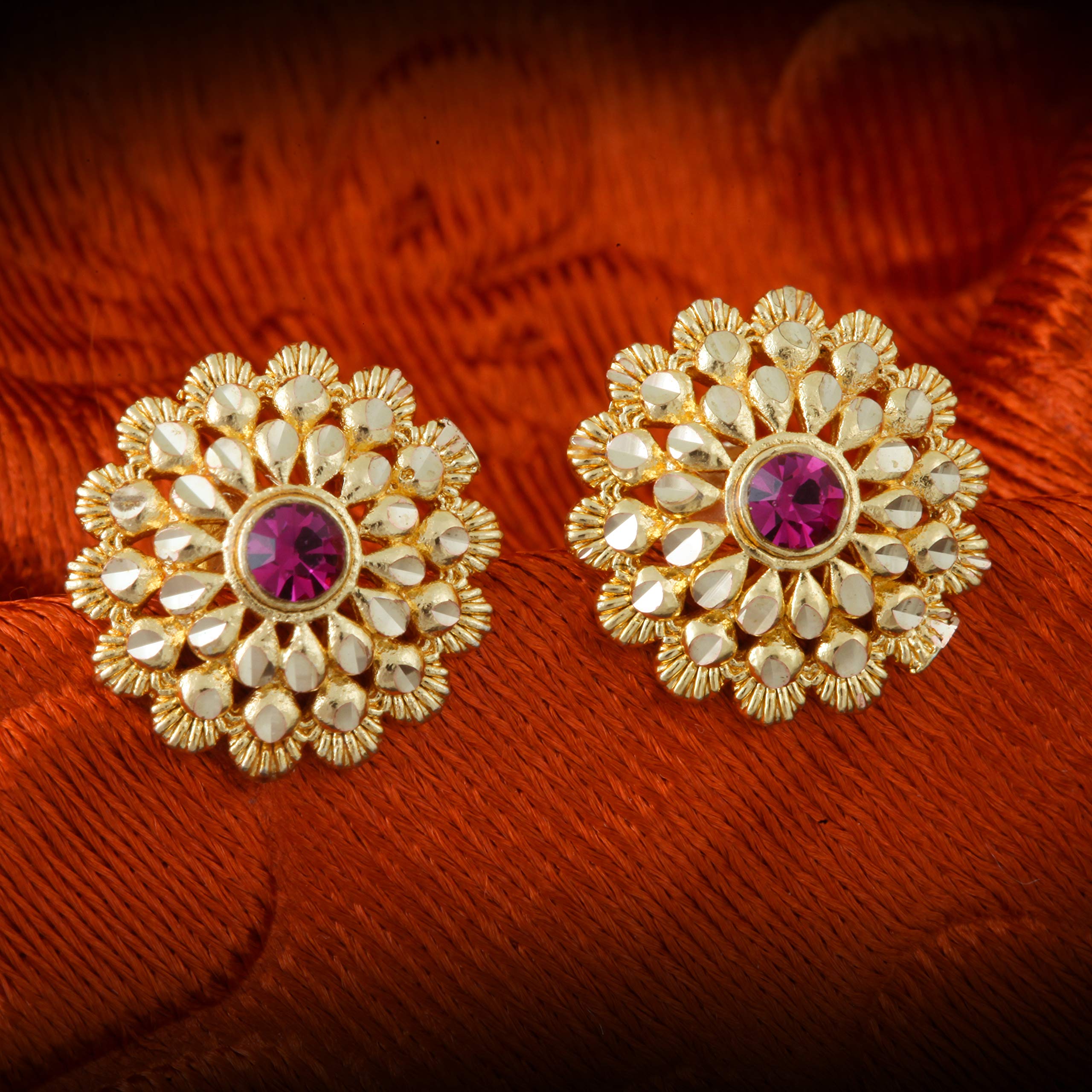 MEENAZ 18k Gold Plated Ruby Meenakari Stud Earrings for Women - Traditional South Indian Temple Jewelry Set with Screw Back Hoops & Bali Designs - Perfect for Weddings, Festivals & Ethnic Fashion