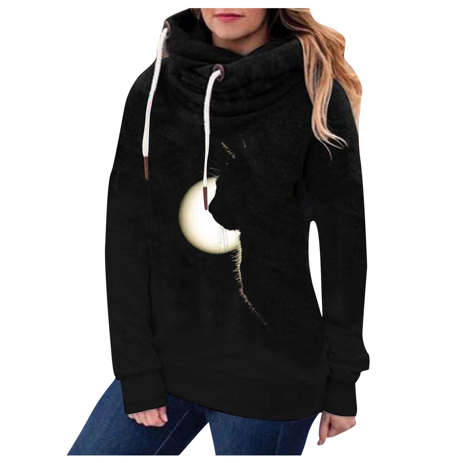 Women's Zip Hoodie Sweater - Casual Long Sleeve Cat Print Pullover Sweatshirt for Plus Size | Cozy Fall & Winter Fashion, Lounge Wear, Street Style Outfits