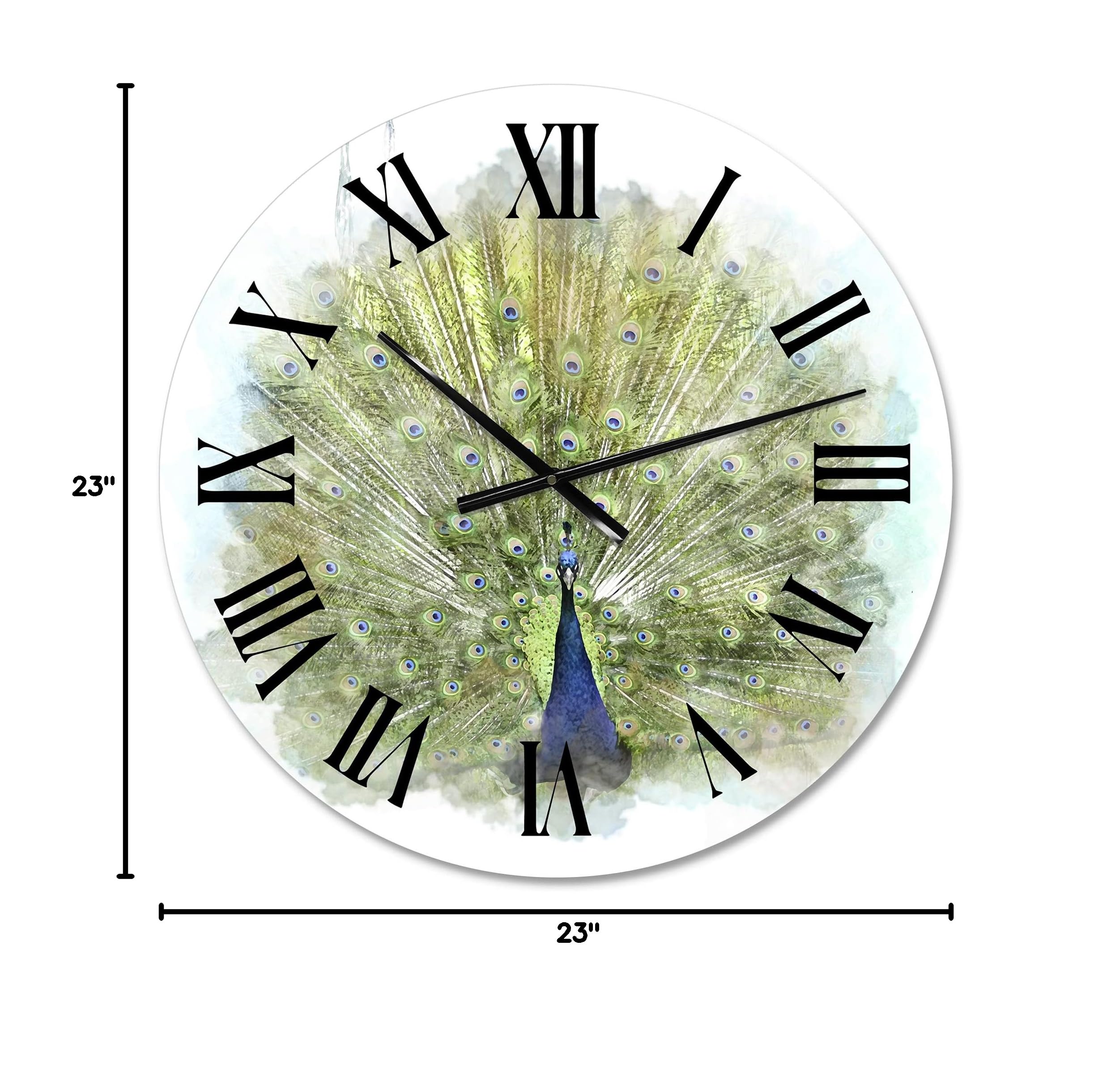 DesignQ Traditional Peacock Bird Wall Clock - Large Decorative Clock for Office, Living Room, Bedroom & Home Decor | Silent Non-Ticking Clock with Roman Numerals