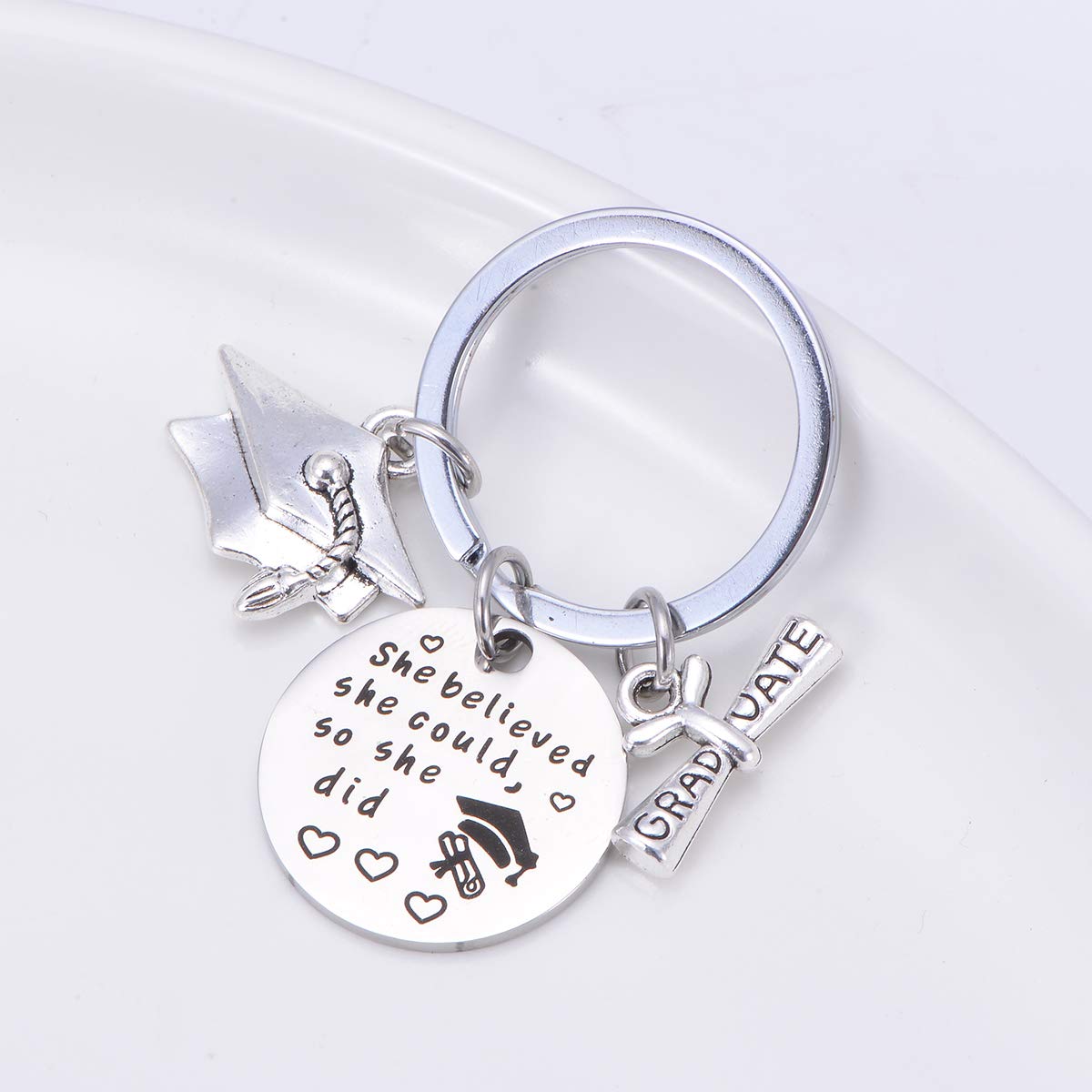 Personalized Graduation Keychain for Her/Him 2023 - Inspirational Gift from Mom & Dad with Engraved 'Keep Going' Message - High School Graduation Jewelry (She Believed-KC047) - Perfect for Graduation Ceremonies, Gift Giving & Daily Motivation