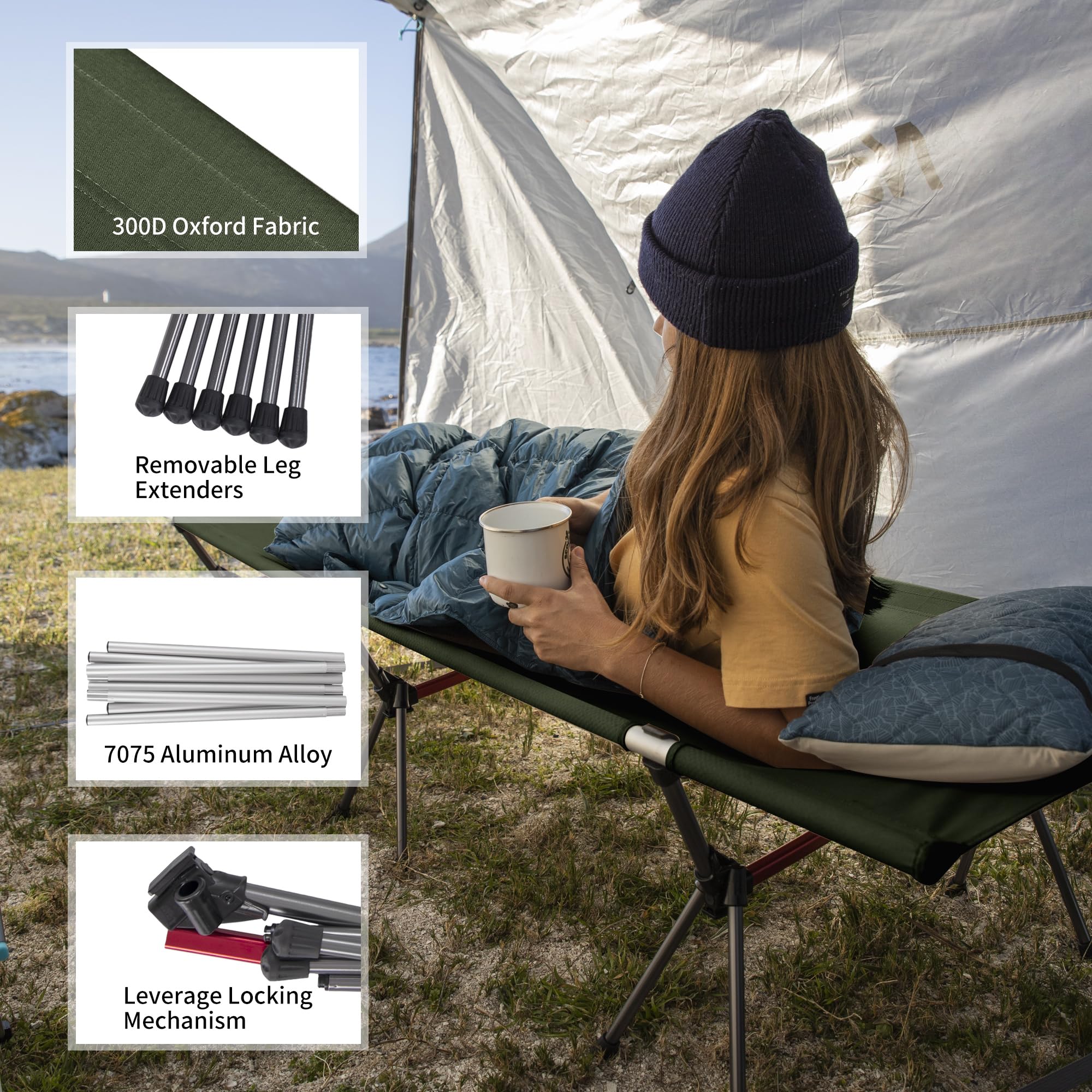 Naturehike ArmyWild Ultralight Folding Camping Cot with Leg Extenders - 330lbs Capacity Portable Backpacking Bed for Outdoor Camping, Hiking, Travel & Home Use - Perfect for Backpackers, Campers & Emergency Preparedness