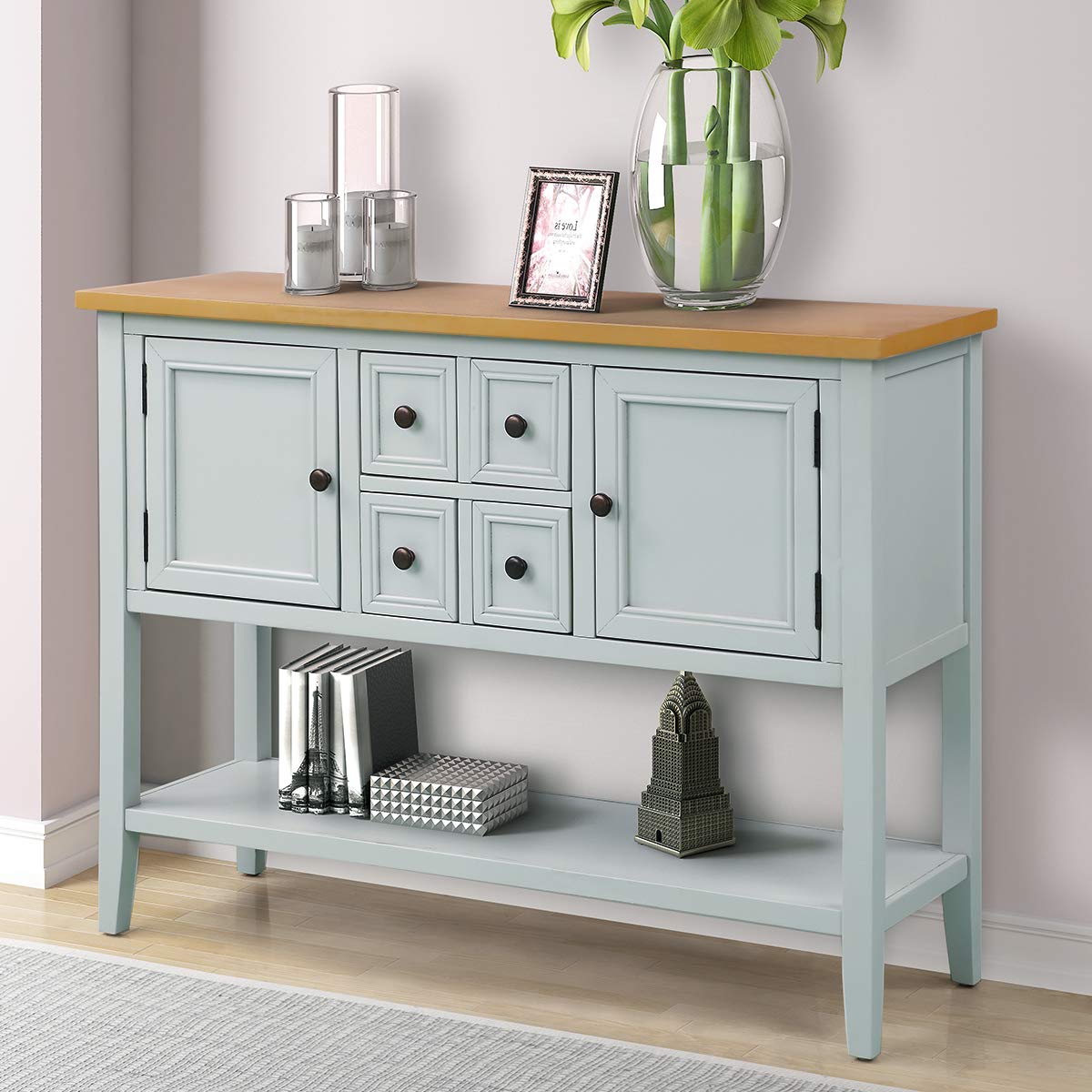 Antique White Wood Buffet Sideboard with Storage for Living Room & Kitchen