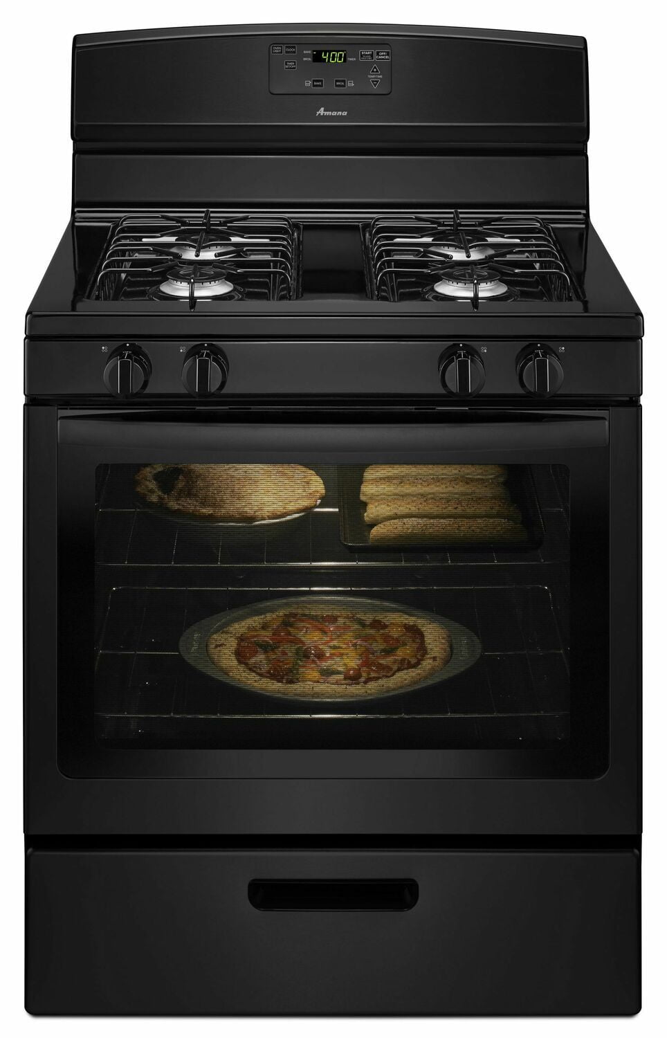 Amana AGR5330BAB 30 Inch Black Gas Range with Easy-Touch Electronic Controls - Perfect for Home Kitchens & Professional Cooking